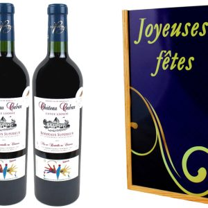 Coffret Cadeau Imprimé « Joyeuses Fêtes » + 2 Bouteilles Bordeaux Supérieur AOP 2013