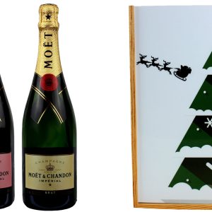 Coffret Cadeau Imprimé « Sapin » + 2 Bouteilles Champagne Moet et Chandon Brut et Brut Rosé