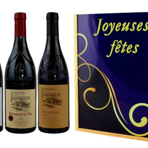 Coffret Cadeau Imprimé « Ligne » + 3 Bouteilles Château Neuf du Pape, Vacqueras et Gigondas