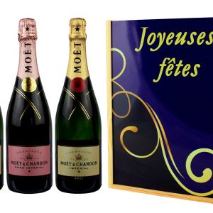 Coffret Cadeau Imprimé « Ligne » + 3 Bouteilles Champagne Moet et Chandon Brut et Brut Rosé