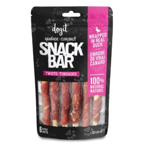 Torsades de cuir brut enrobés de canard Snack Bar pour chiens, 6 unités, 10 cm (4 po) – Dogit