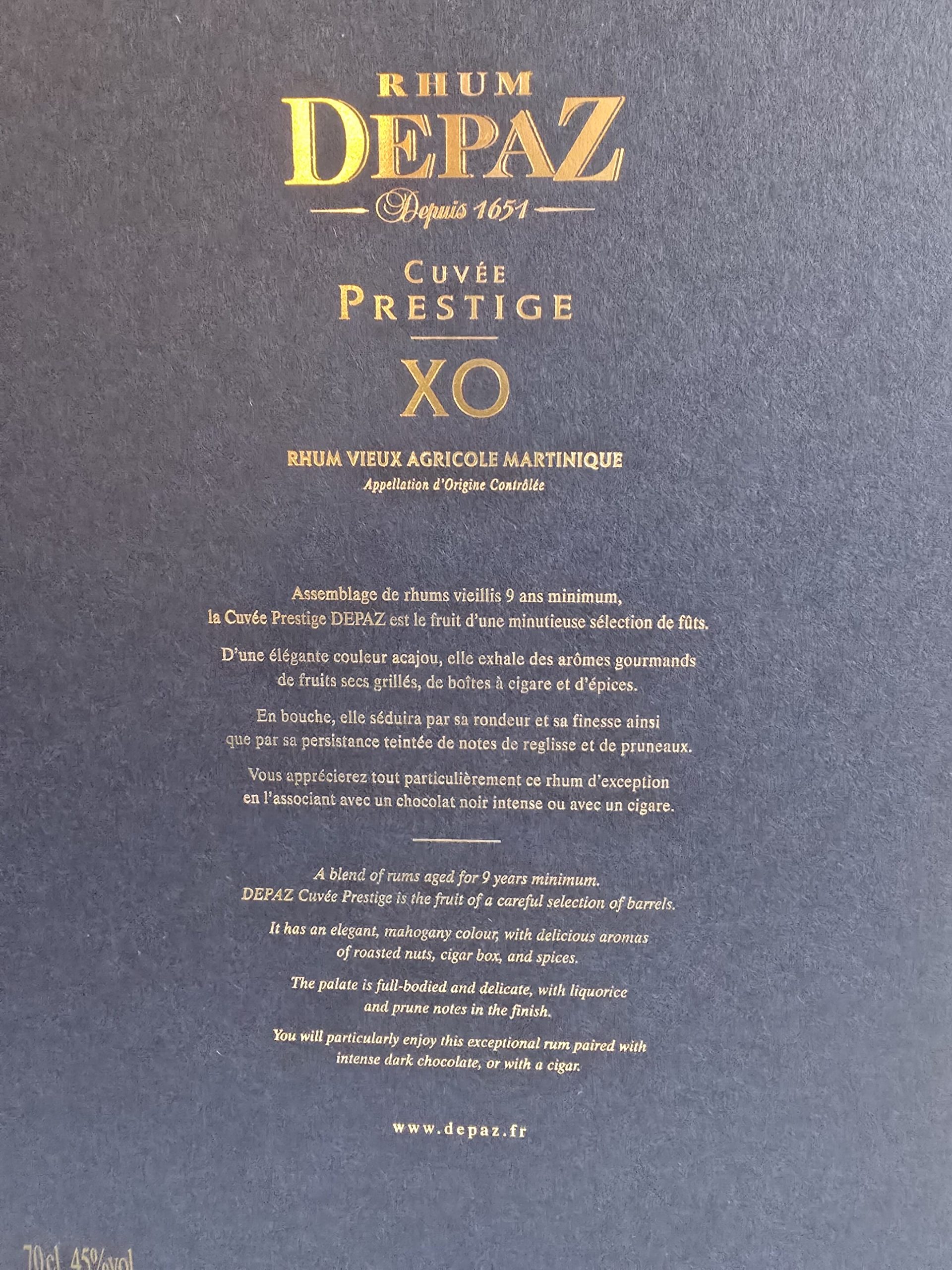 RHUM VIEUX DEPAZ 70 CL 45° CUVEE XO PRESTIGE – Image 3